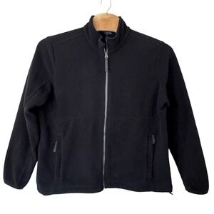 Lands End Mens Fleece Polartec Zip Up Jacket Size XL Black‎